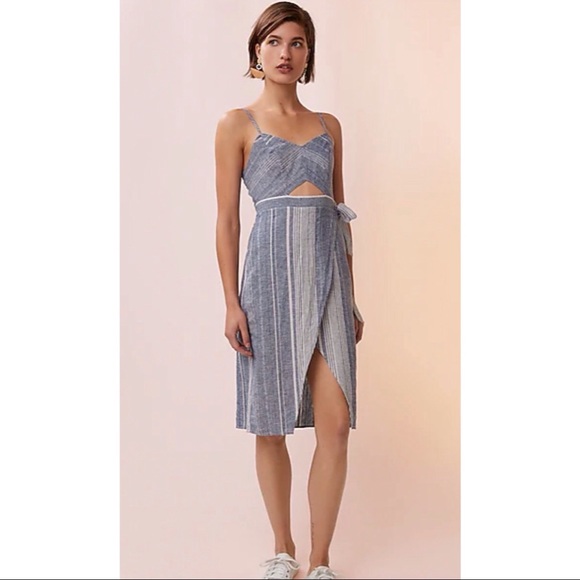 Express Dresses & Skirts - Express Striped Cut-Out Linen-Blend Midi Dress